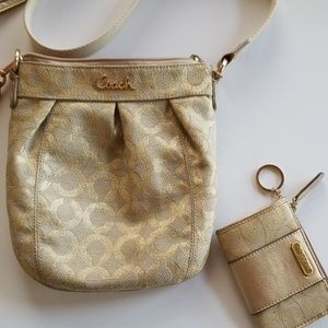 Coach Gold crossbody bag with matching wallet
